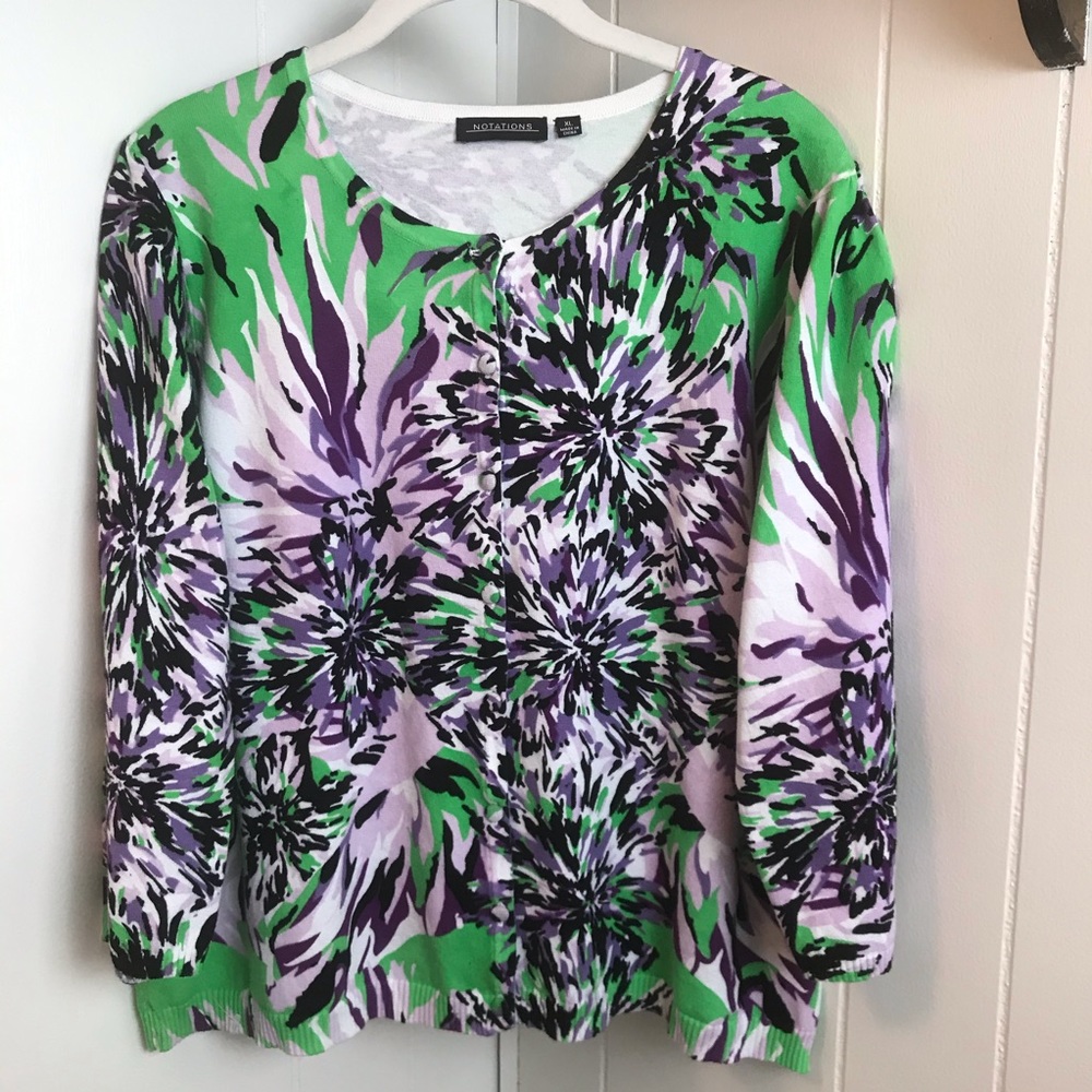 NOTATIONS FLORAL PATTERNED BUTTON UP CARDIGAN